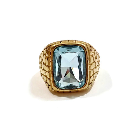 Men's Ring with Blue Stone Gold Tone Color Size 11.5