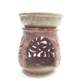 Oil Burner - Natural Soapstone Oil Diffuser Round Leaves 4" Hand-Carved