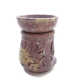 Natural Oil Diffuser Soapstone Oil Burner Round Leaves 4" Handmade