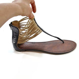 Women's Thong Sandals GOMAX Berdine Braided Rope Ankle Zipper Flat Brown