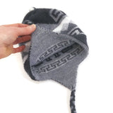 Kids Winter Hat Gray Handmade 100% Wool Knit Earflap Toddler Crochet Beanie