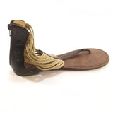 Women's Thong Sandals GOMAX Berdine Braided Rope Ankle Zipper Flat Brown