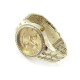 Unisex Men & Women Bracelet Wrist Gold Tone Color Watch W/Simulated Diamonds