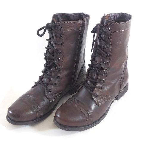Steve Madden Women's Troopa Combat Boots Brown Leather Zip & Lace Up Gift F/Her