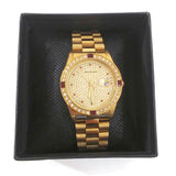 Unisex Gold Color & Red W/Simulated Diamonds Bracelet Analog Wrist Watch
