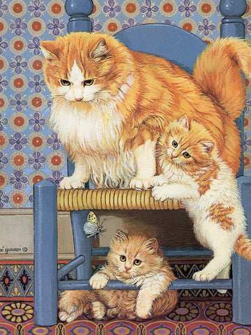 Sweet Golden Kittens with their Mother After a Butterfly Cat Collection Blank