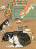 Kittens Playing with their Mother Cat Collection Blank Art Greeting Cards for An