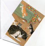 Kittens Playing with their Mother Cat Collection Blank Art Greeting Cards for An