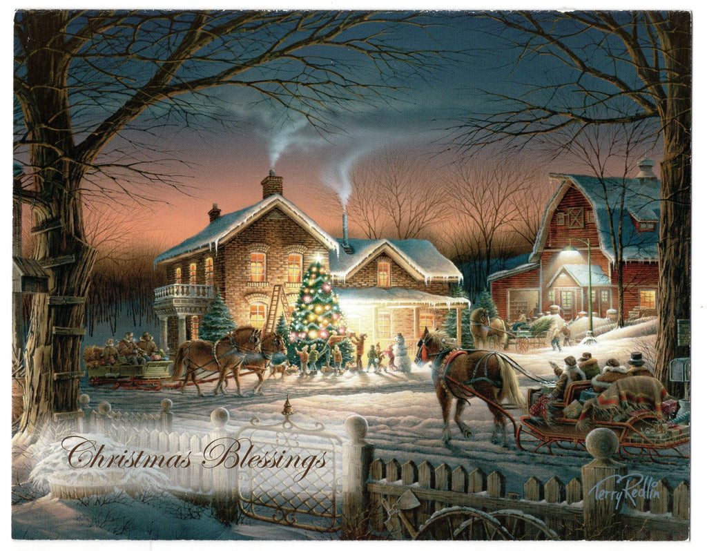 Christmas Blessings Holiday Seasons Greeting Card Trimming The Tree