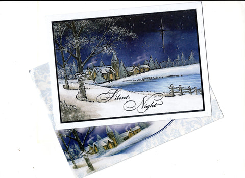 Silent Night Shiny Glowing Star Snowy Christmas Blessings Holiday Seasons Greeting Card