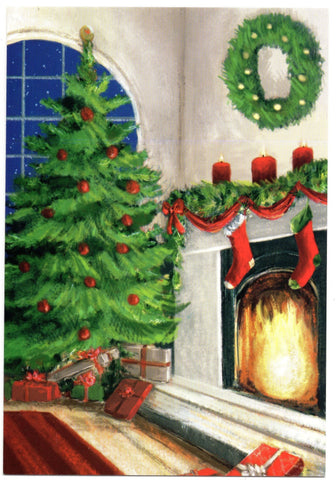 Christmas Tree Fireplace Santa Gifts Holidays New Year Seasons Greeting Card