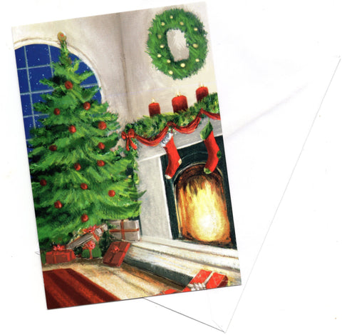 Christmas Tree Fireplace Santa Gifts Holidays New Year Seasons Greeting Card