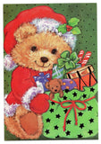 Teddy Bear Santa Claus W/Gifts Christmas Greeting Card Marry Christmas Vintage