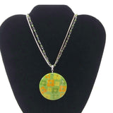 Laila Rowe Floral Pendant Necklace Silver Tone Jewelry Green/Yellow Trinket Gift