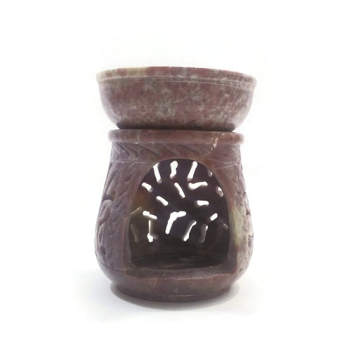 Natural Oil Diffuser Soapstone Oil Burner Round Leaves 4" Handmade