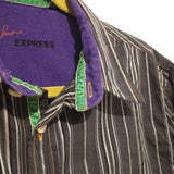 Men's EXPRESS Striped Casual Long Sleeve Dress Shirt Gray/Purple