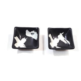 HandCrafted Japanese Zen Design Sushi For 2 Set Black/White Dinnerware Vintage