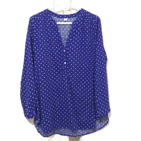 Old Navy V-Neck Lightweight Popover Tunic for Women Navy White Dots Large