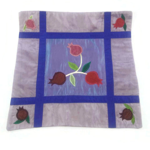 Silk Pillow Cover Yair Emanuel Jerusalem Embroidery Artwork Pomegranates Handmade
