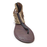 Women's Thong Sandals GOMAX Berdine Braided Rope Ankle Zipper Flat Brown