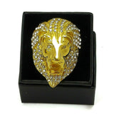 Lion Head Ring Unisex Goldtone W/Simulated Diamonds Fashion Men's Women's Ring