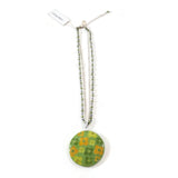 Laila Rowe Floral Pendant Necklace Silver Tone Jewelry Green/Yellow Trinket Gift