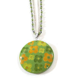 Laila Rowe Floral Pendant Necklace Silver Tone Jewelry Green/Yellow Trinket Gift
