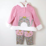 Baby Girl Winter Hoodie Outfit Warm Set 2 PC Cat Pink/Gray Duck.Duck.Goose Gift
