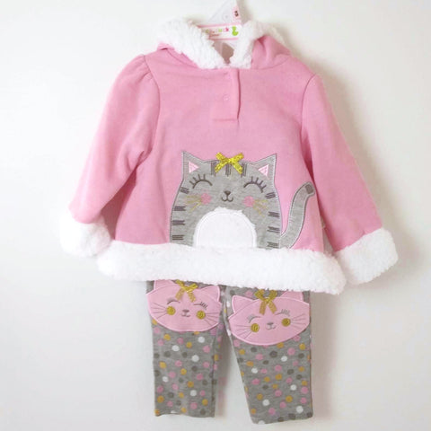 Baby Girl Winter Hoodie Outfit Warm Set 2 PC Cat Pink/Gray Duck.Duck.Goose Gift