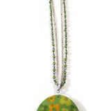 Laila Rowe Floral Pendant Necklace Silver Tone Jewelry Green/Yellow Trinket Gift