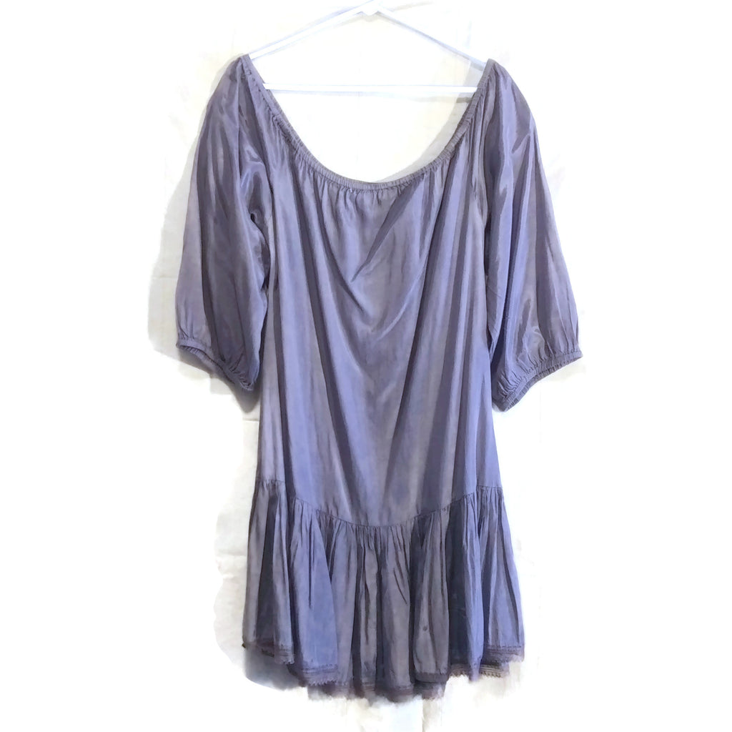 Women Summer Off-The-Shoulder Mini Dress Long Sleeves Gray Vintage