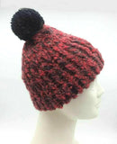Winter Knitted Hat Handmade Unisex Warm Wool Skull Beanie Pom Pom Cap Bordeaux