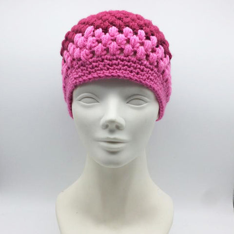 Winter Hat 100% Wool Knitted Handmade Women Warm Cap Skull Beanie Pink/Bordeaux