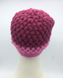 Winter Hat 100% Wool Knitted Handmade Women Warm Cap Skull Beanie Pink/Bordeaux