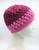 Winter Hat 100% Wool Knitted Handmade Women Warm Cap Skull Beanie Pink/Bordeaux