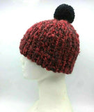 Winter Knitted Hat Handmade Unisex Warm Wool Skull Beanie Pom Pom Cap Bordeaux
