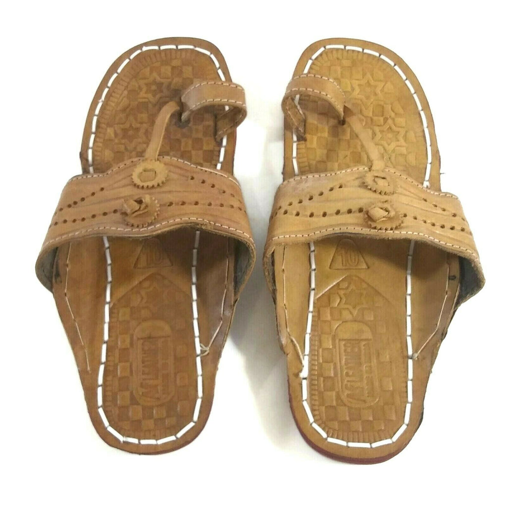 Women's Flip Flop Sandal Thong Flat Handmade Leather Summer Shoe Brown Tan 10