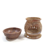 Oil Burner - Natural Soapstone Oil Diffuser Round Elephant  4" Hand-Carved