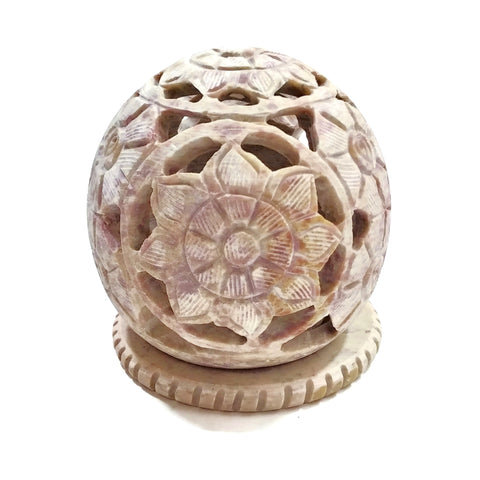 Handmade Incense Burner for Cones and Candles Soapstone Carved Flowers