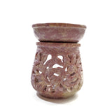 Oil Burner - Natural Soapstone Oil Diffuser Round Leaves 4" Hand-Carved