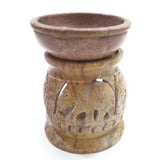 Oil Burner - Natural Soapstone Oil Diffuser Round Elephant  4" Hand-Carved