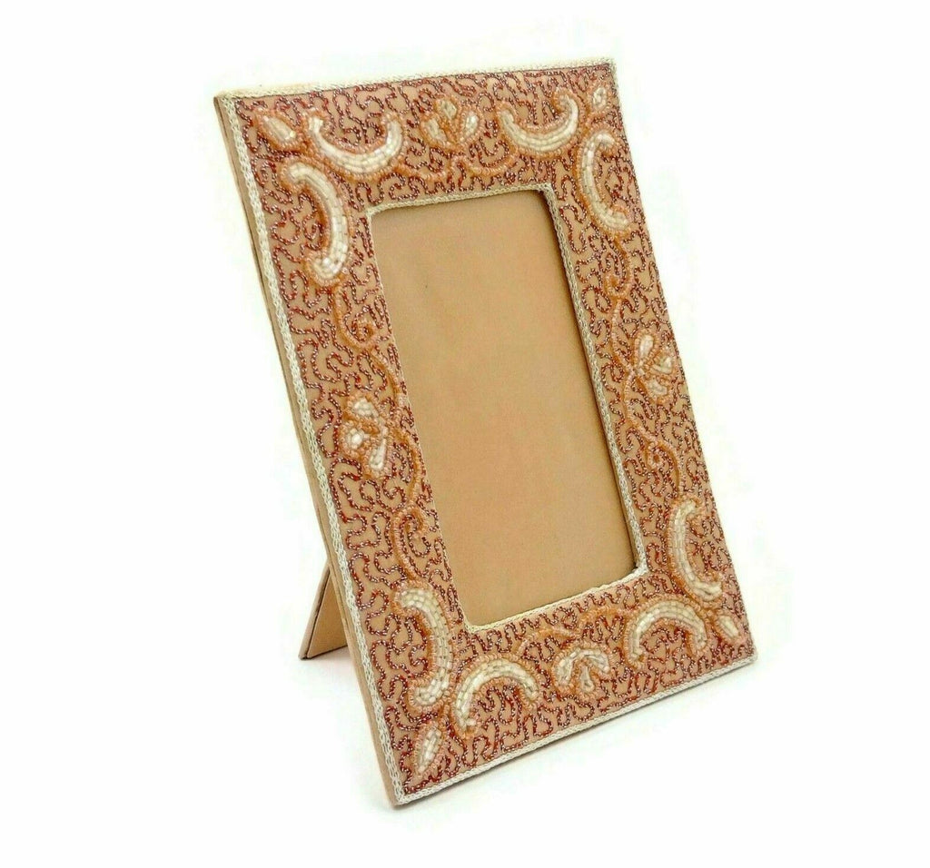 Fabric Photo Frame Silk Ornate Peach Picture Frame Embroidery Bead Home Decorate