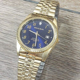 Men's Milan Watch Gold Tone Blue Dial Simulate Diamonds Jewelry Bracelet Wrist