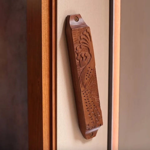 Wooden Mezuzah Case Wall Décor Home Blessing Jewish Judaica Ornament 9" Peacock