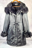 Roiii Women Black Warm Long Fancy WInter Coat Hood Down Parka Fleece Fur Large