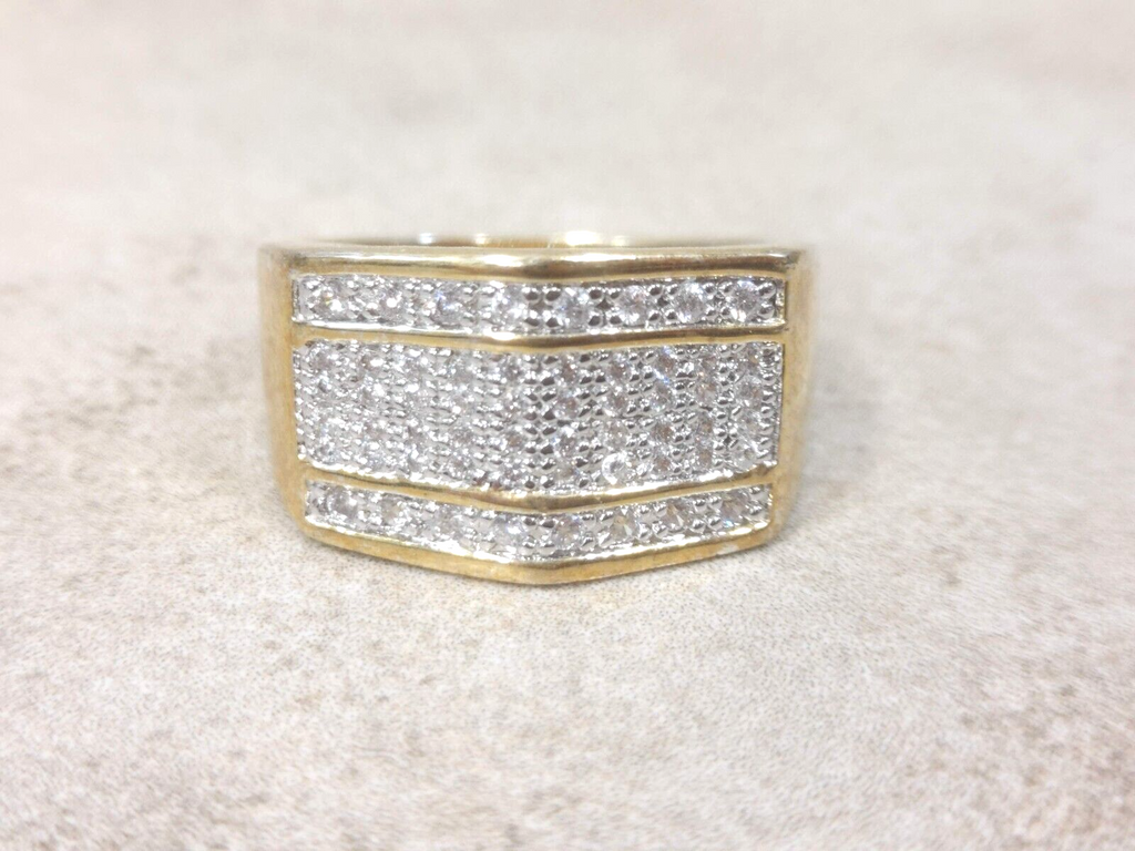 Unisex Gold Tone Ring W/Simulated White Diamonds Women Men Jewelry Gift Size 9