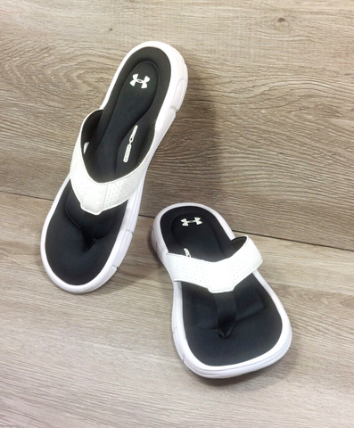 Under Armour Men's T Flip-Flop Thonges 4D Foam Black/White Slide Sandal 10.5