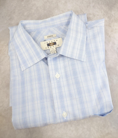 Joseph Abboud Mens's Non Iron Classic Fit Plaid Dress Shirt Blue White 17 32/33