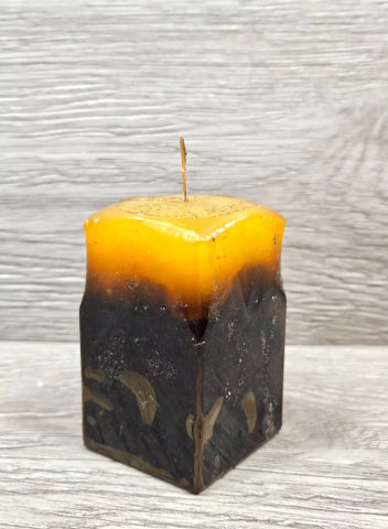 Frankincense & Myrrh Scented Pillar Candle Square Gold Brown 2x3 Home Decor