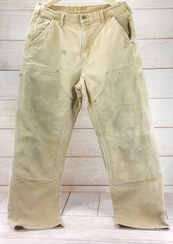 Carhartt Men Double Knee Work Pants Tan Beige Vintage Size 33x32